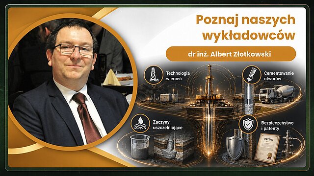 Dr inz. Albert Zlotkowski prowadzi zajecia z technologii wierceń, technologii cementowania otworów wiertniczych oraz zaczynow uszczelniajacych. Zajmuje sie innowacyjnymi rozwiazaniami poprawiajacymi efektywnosc i bezpieczenstwo procesow wiercenia.